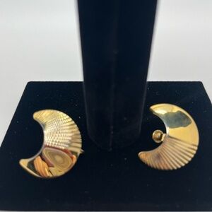 Vintage Napier gold tone half moon earrings • Mid century screw back